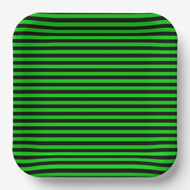 Lime Green Black Stripes Seamless Pattern Paper Plate (Front)