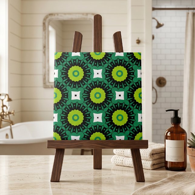 Lime Green Black & White Mosaic Geometric Pattern Tile (Creator Uploaded)