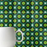 Lime Green Black & White Mosaic Geometric Pattern Tile<br><div class="desc">Modern elegant ceramic tile design featuring a seamless pattern made of geometric shapes in emerald green,  lime green,  black and white.</div>