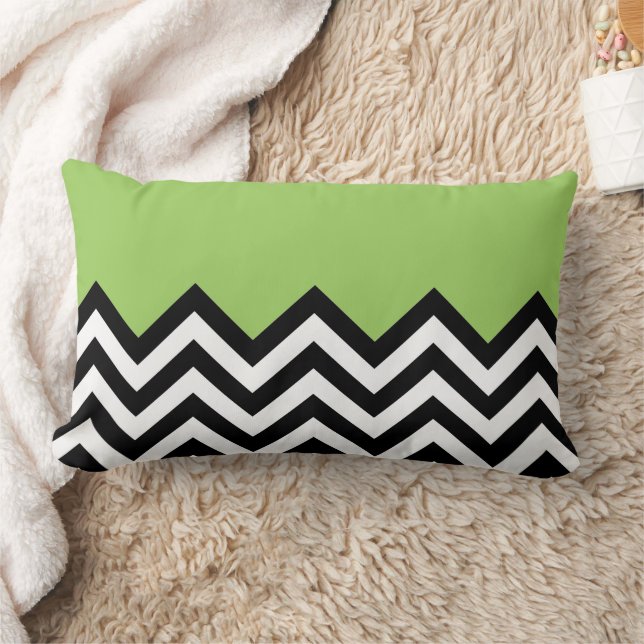 Lime Green Black White Zigzag Chevron Art Pattern Lumbar Cushion (Blanket)