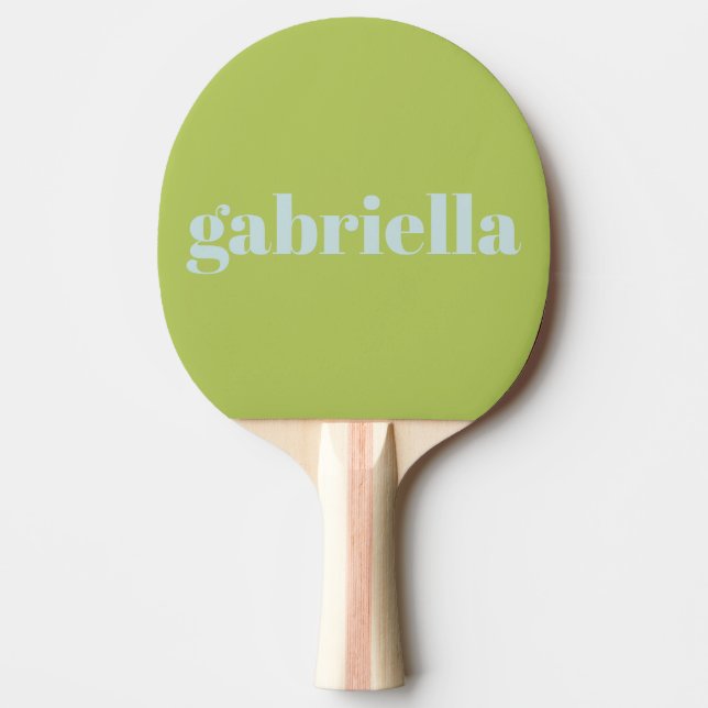 Lime Green Blue Bold Typography Personalised Name Ping Pong Paddle (Front)