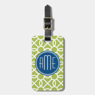 Lime Green & Blue Geometric Pattern Monograms Luggage Tag