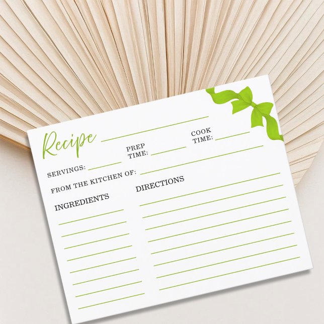 Lime Green Bow Bridal Shower Recipe Card (Creator Uploaded)