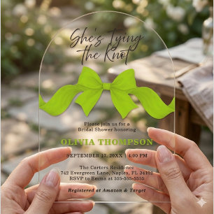 Lime Green Bow Bridal Shower She's Tying the Knot  Acrylic Invitations