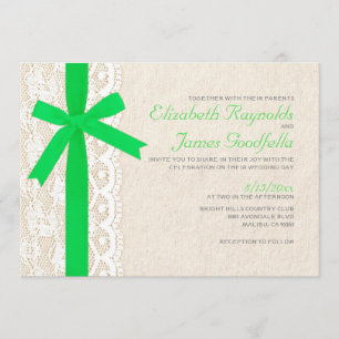 Lime Green Bow & Lace Wedding Invitations
