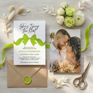 Lime Green Bow Tying the Knot Photo Bridal Shower Invitation