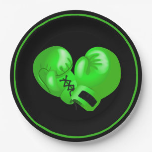Lime Green Boxing Gloves Design Paper Party Plate