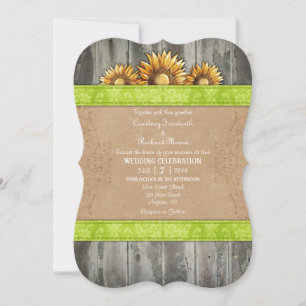 Lime Green Brown Rustic Sunflower Wedding Invite