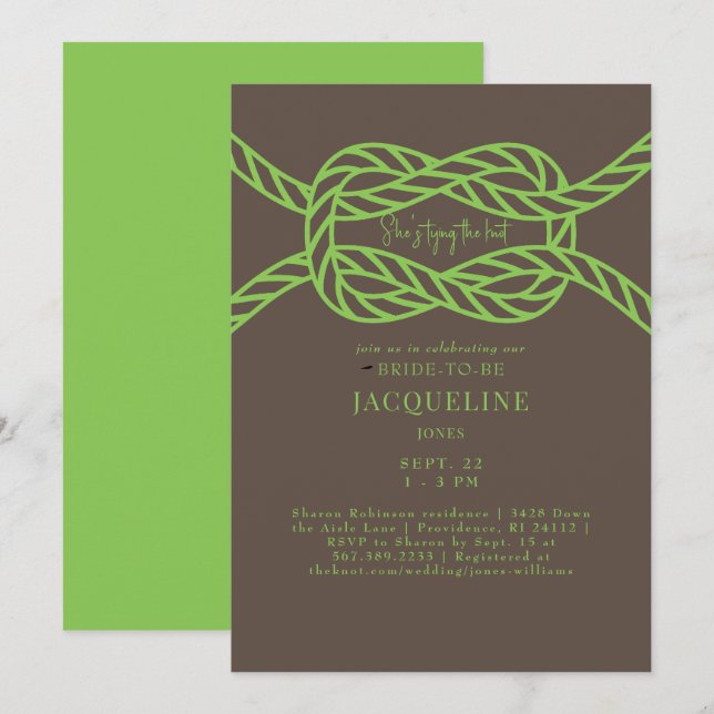 Lime Green & Brown Tying the Knot Wedding Shower Invitation (Front/Back)