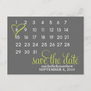 Lime Green Calendar Wedding Announcement Postcard