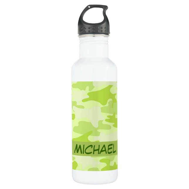 Lime Green Camo Camouflage Custom 710 Ml Water Bottle (Front)