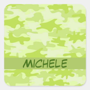 Lime Green Camo Camouflage Name Personalised Square Sticker