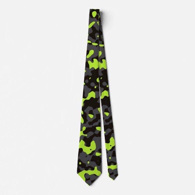 Lime Green Camouflage in Grey and Black Tie (Front)