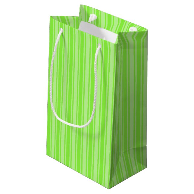 Lime green candy stripes small gift bag (Back Angled)