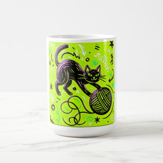 Lime Green Cat Yarn Coffee Mug (Center)
