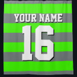 Lime Green Charcoal Sports Jersey Preppy Stripe Shower Curtain<br><div class="desc">Preppy Striped Team Jersey / Sports Jersey / Football Jersey / Rugby Jersey with Custom Name Customise this with your own name or team name and a number. You can change the size, colour and placement of the text if you need to make changes, change the colour of or remove...</div>