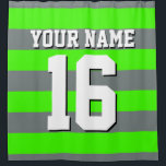 Lime Green Charcoal Sports Jersey Preppy Stripe Shower Curtain<br><div class="desc">Preppy Striped Team Jersey / Sports Jersey / Football Jersey / Rugby Jersey with Custom Name Customise this with your own name or team name and a number. You can change the size, colour and placement of the text if you need to make changes, change the colour of or remove...</div>