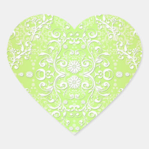 Lime Green Chartreuse Floral Damask Heart Sticker