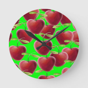 Lime Green Cherry Splash Round Clock
