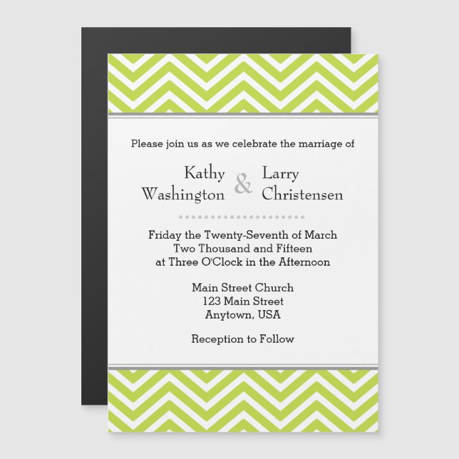 Lime Green Chevron Magnetic Wedding Invitation (Front/Back)