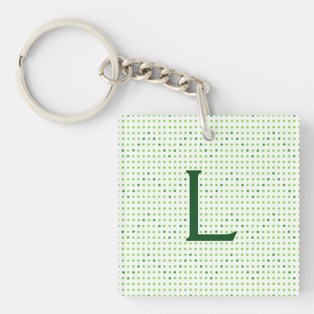 Lime, Green Chevron Pattern Dots Monogram KeyChain (Front)