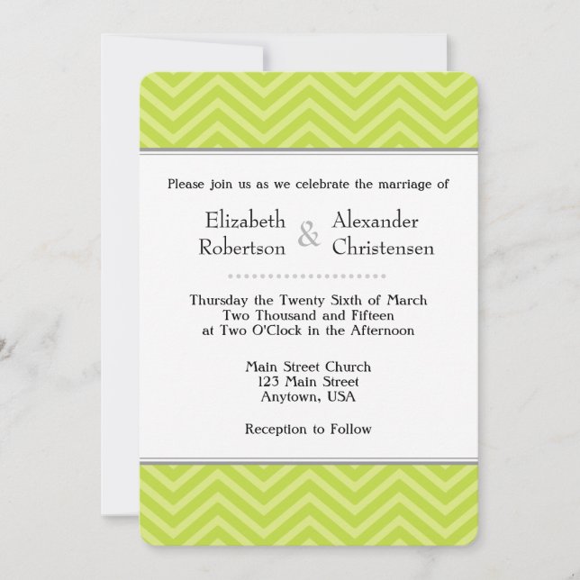 Lime Green Chevron Wedding Invitation (Front)