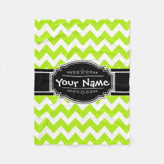 Lime Green Chevron with Black Personalised Name Fleece Blanket