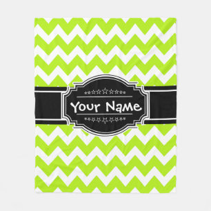 Lime Green Chevron with Black Personalised Name Fleece Blanket