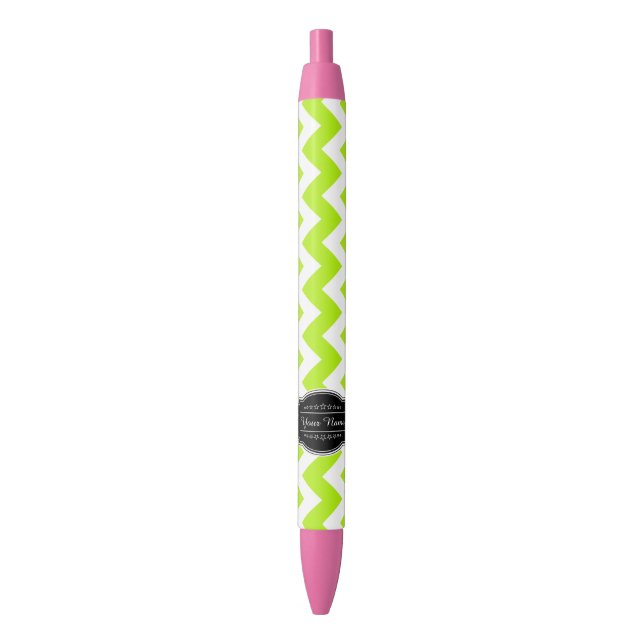 Lime Green Chevron with Black Personalised Name Ink Pen (Front Vertical)