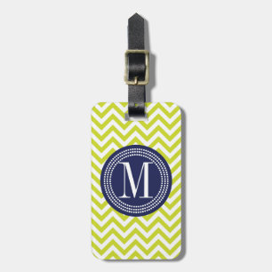 Lime Green Chevron Zigzag Personalised Monogram Luggage Tag
