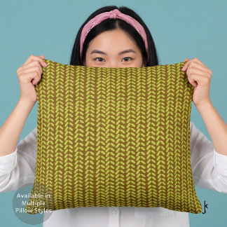 Lime Green Chocolate Herringbone Geometric Pattern Cushion