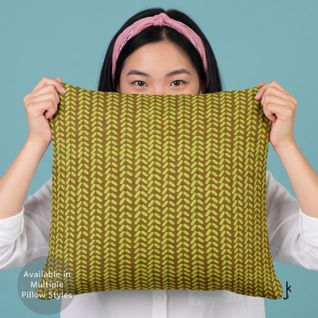 Lime Green Chocolate Herringbone Geometric Pattern Cushion (Creator Uploaded)