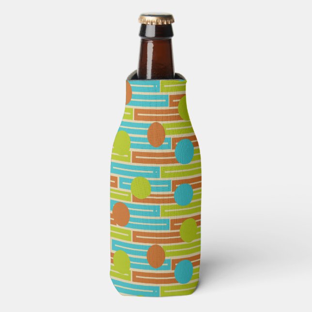 Lime Green, Cinnamon Brown, Turquoise Rectangles Bottle Cooler (Bottle Front)