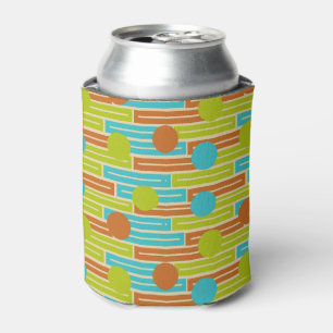 Lime Green, Cinnamon Brown, Turquoise Rectangles Can Cooler