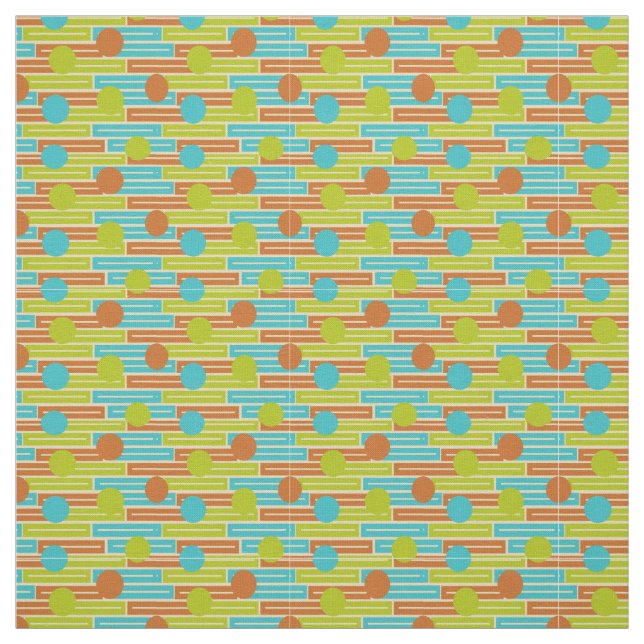 Lime Green, Cinnamon Brown, Turquoise Rectangles Fabric (Swatch)