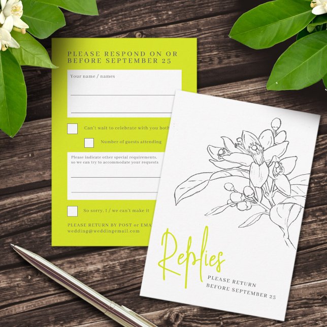 Lime green citrus blossom wedding reply RSVP  Card (Creator Uploaded)