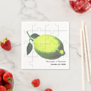 Lime Green Citrus Lemon Jigsaw Puzzle Wedding Napkin