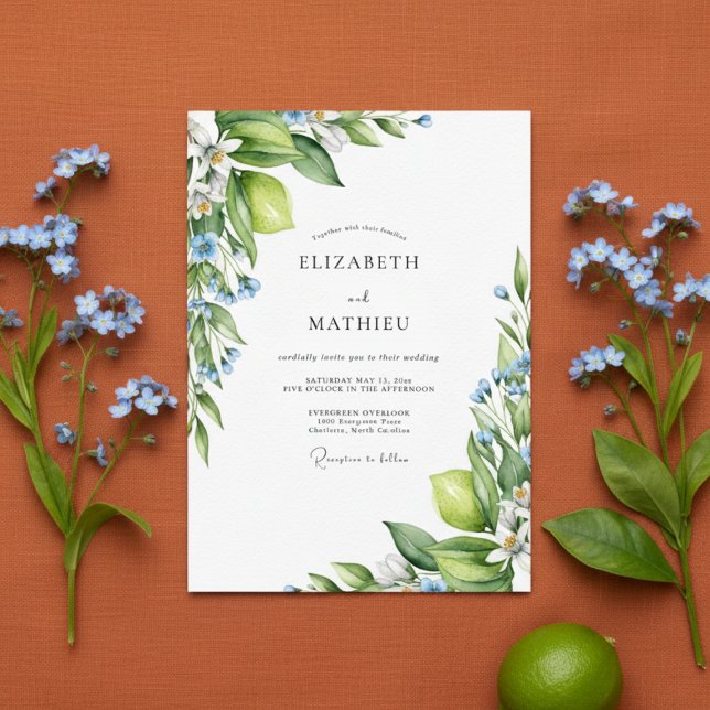 Lime Green Citrus Mediterranean Wedding Invitation (Creator Uploaded)