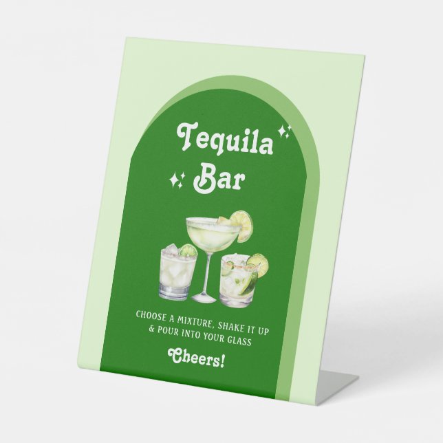 Lime Green Citrus Retro Tequila Bar Pedestal Sign (Front)