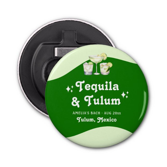 Lime Green Citrus Tequila & Tulum Bachelorette Bottle Opener (Front)