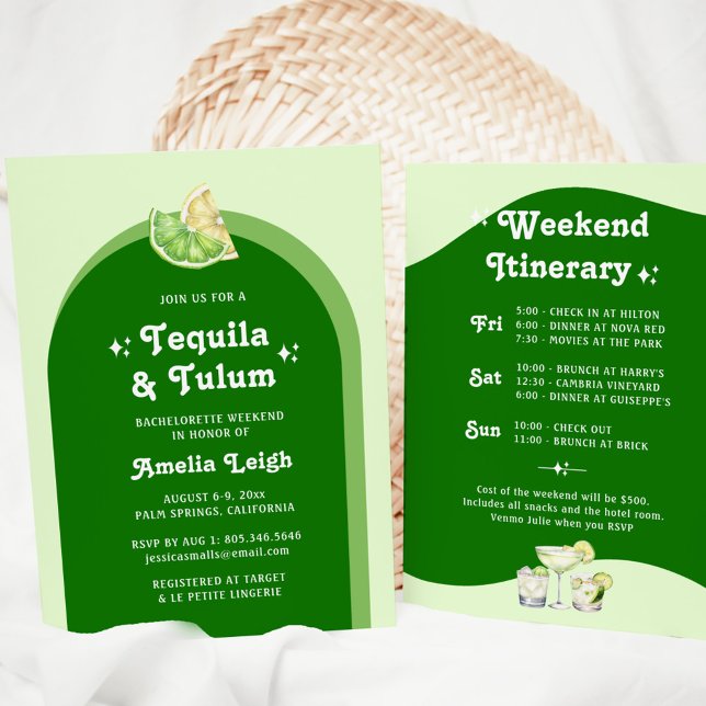 Lime Green Citrus Tequila & Tulum Bachelorette Invitation (Creator Uploaded)