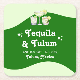 Lime Green Citrus Tequila & Tulum Bachelorette Square Paper Coaster