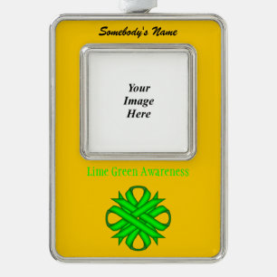 Lime Green Clover Ribbon Tmpl (V-O) by K Yoncich Silver Plated Framed Ornament