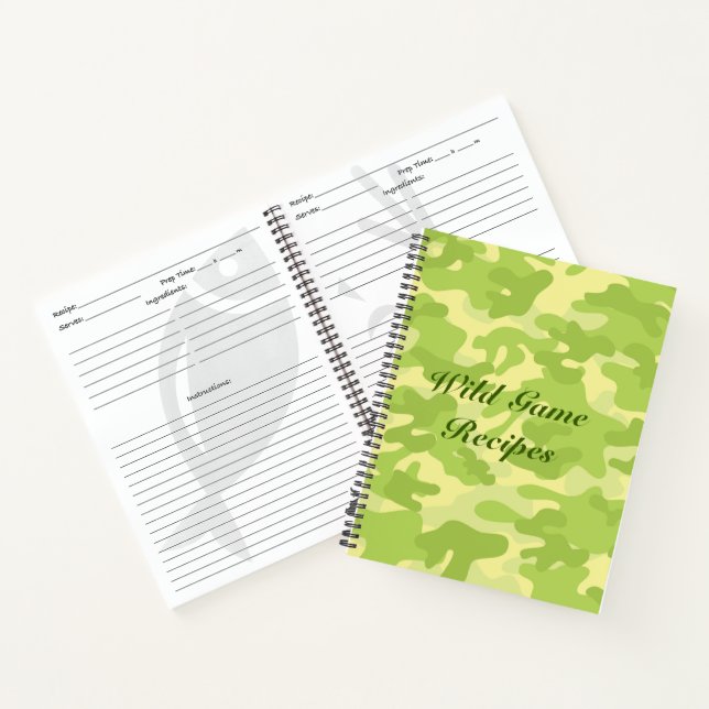 Lime Green Colour Camouflage Pattern Recipe Book (Inside)