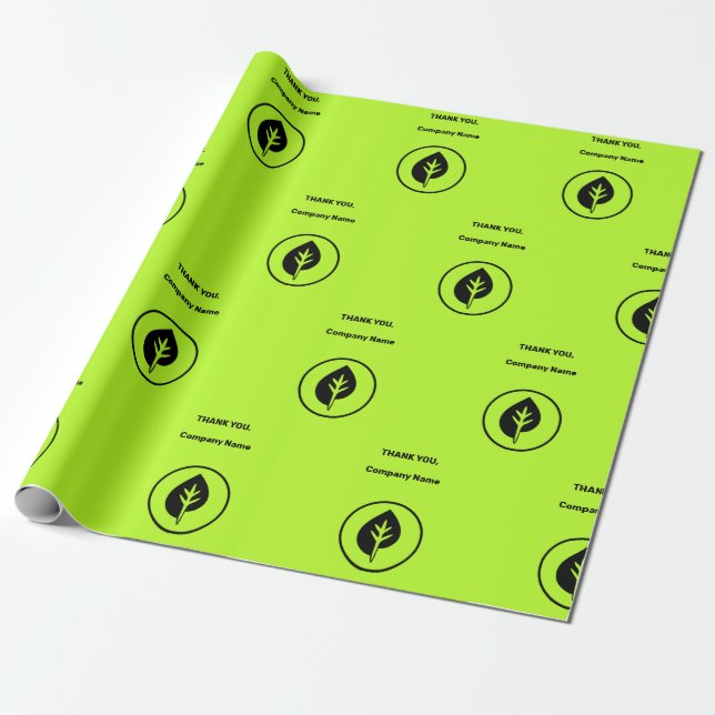 Lime-Green Custom Logo & Thank You Company Name Wrapping Paper (Unrolled)