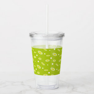 Lime Green Daisy Polka Dot Retro Spring Pattern Acrylic Tumbler