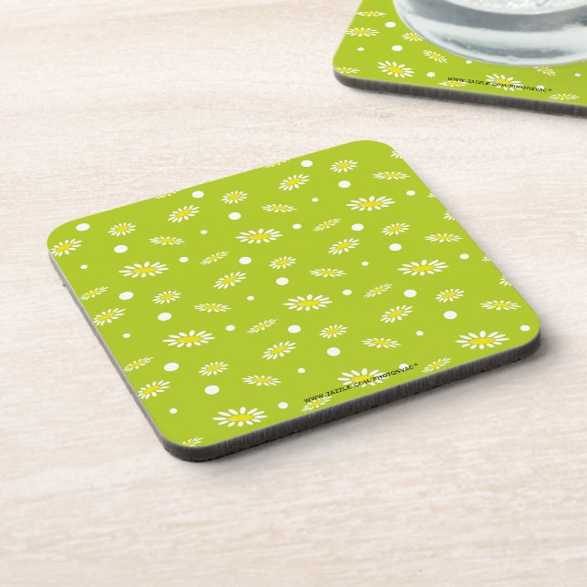 Lime Green Daisy Polka Dot Retro Spring Pattern Coaster (Left Side)