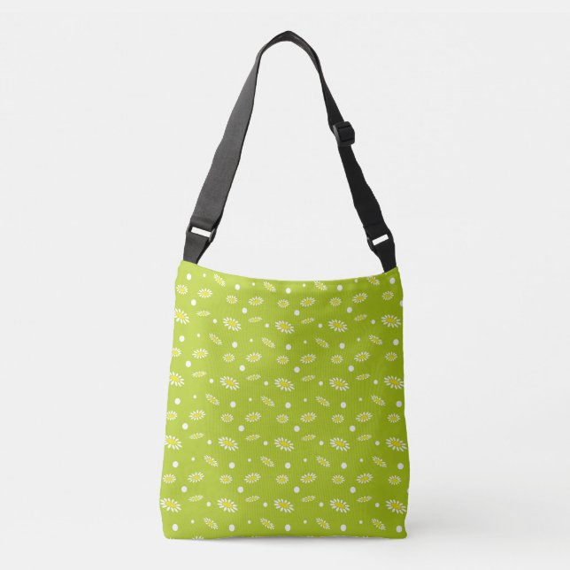 Lime Green Daisy Polka Dot Retro Spring Pattern Crossbody Bag (Front)
