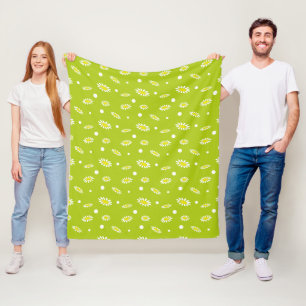 Lime Green Daisy Polka Dot Retro Spring Pattern Fleece Blanket