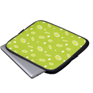 Lime Green Daisy Polka Dot Retro Spring Pattern Laptop Sleeve